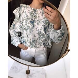 ZARA‎ PAISLEY PRINTED RUFFLED SHIRT SIZE XS